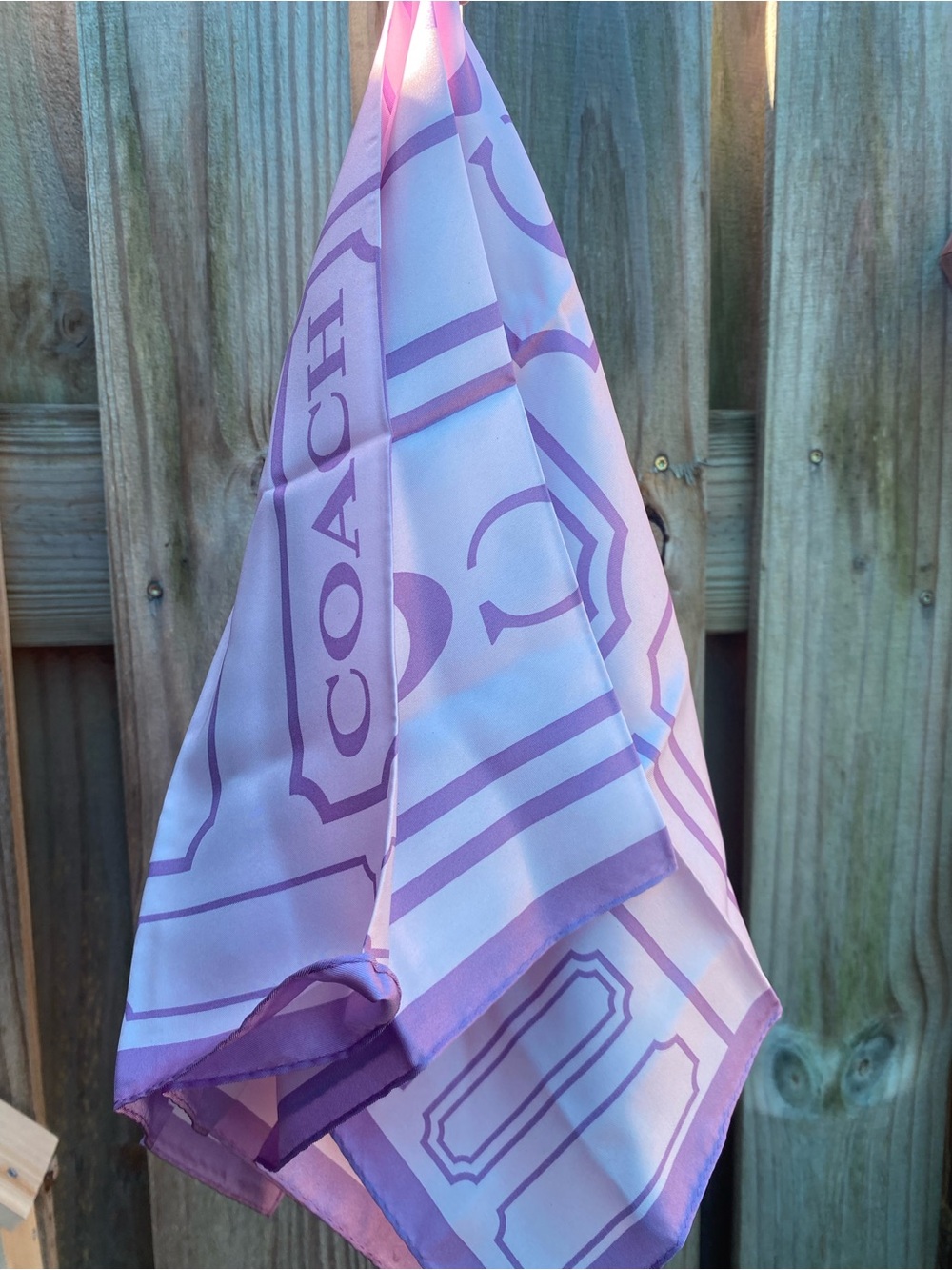 Coach Lavender & White Silk Scarf with Logo - Picture 4 of 4